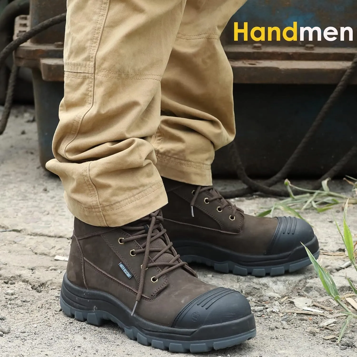 Work Boots for Men, 6" Composite Toe Waterproof Mens Work Boots, Non-Slip Puncture-Proof Safety EH Working Shoes