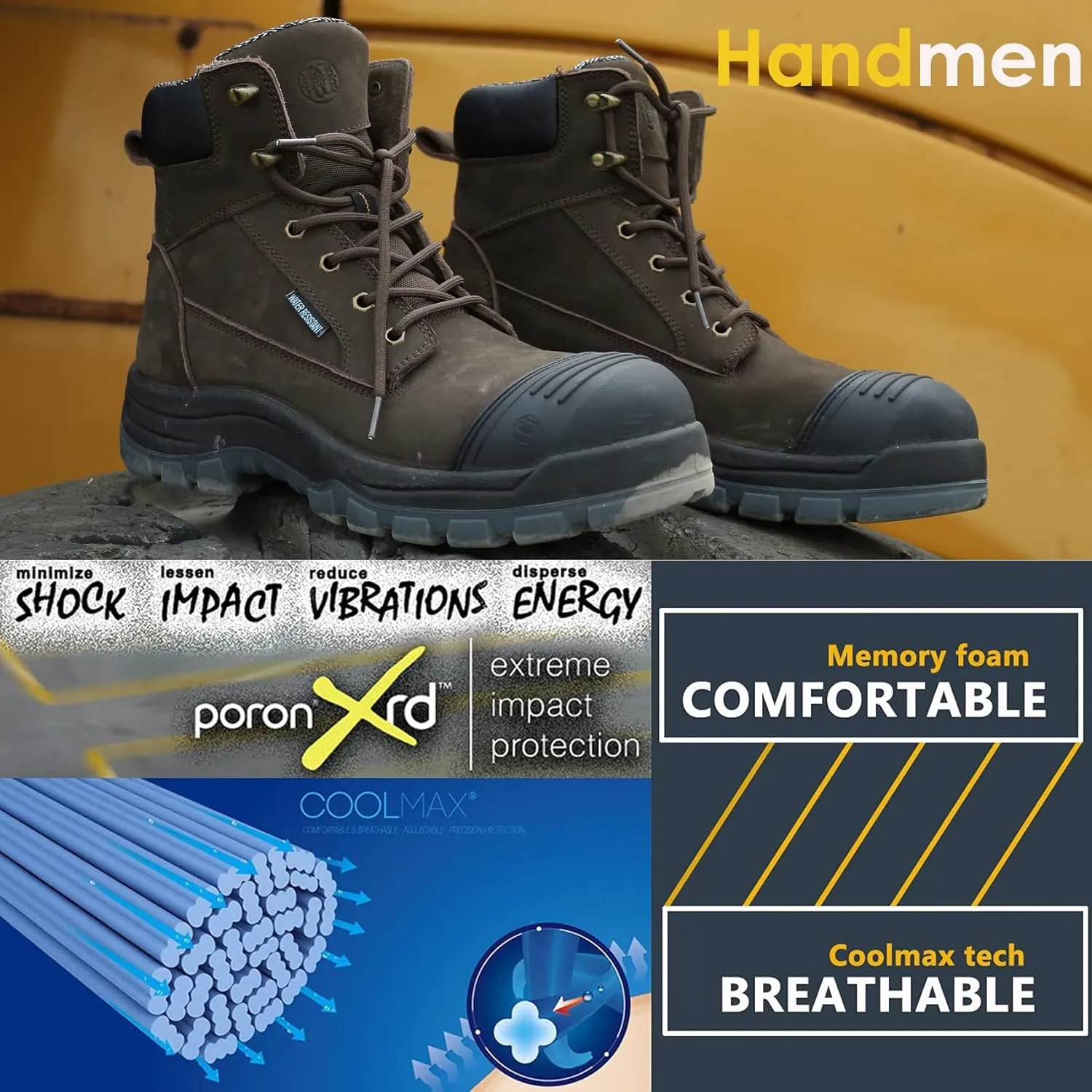 Work Boots for Men, 6" Composite Toe Waterproof Mens Work Boots, Non-Slip Puncture-Proof Safety EH Working Shoes