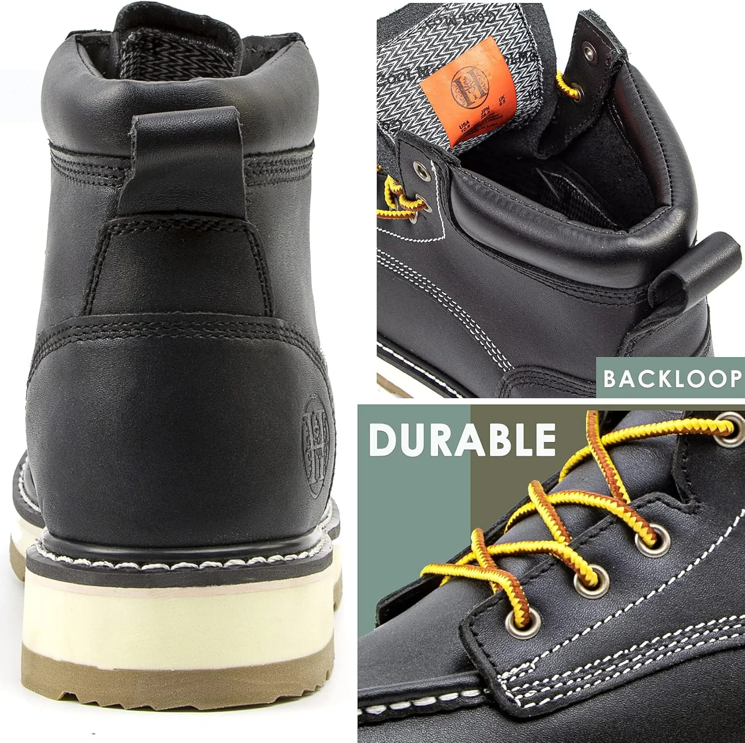 Work Boots for Men - 6" Composite/Soft Toe Mens Work Boots, Non-Slip Water Resistant EH Construction Work Shoes