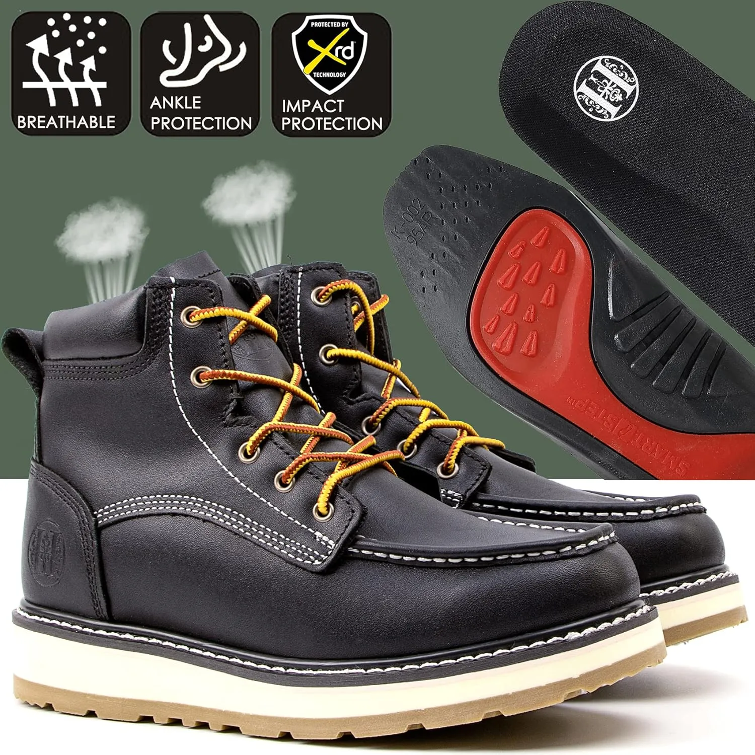 Work Boots for Men - 6" Composite/Soft Toe Mens Work Boots, Non-Slip Water Resistant EH Construction Work Shoes