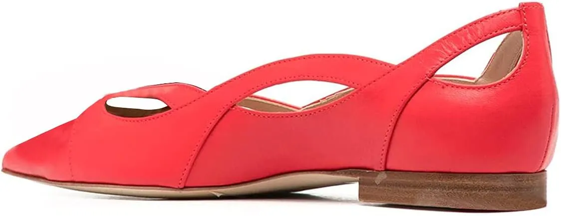 XYD Women Pointed Toe Comfortable Flats Cut Out Curved Real Leather Sandals Easy Walking Low Heel Dress Casual Shoes