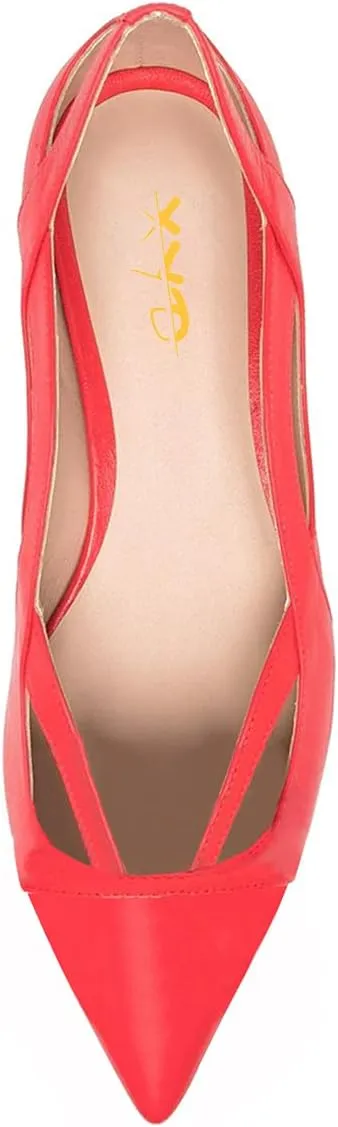 XYD Women Pointed Toe Comfortable Flats Cut Out Curved Real Leather Sandals Easy Walking Low Heel Dress Casual Shoes