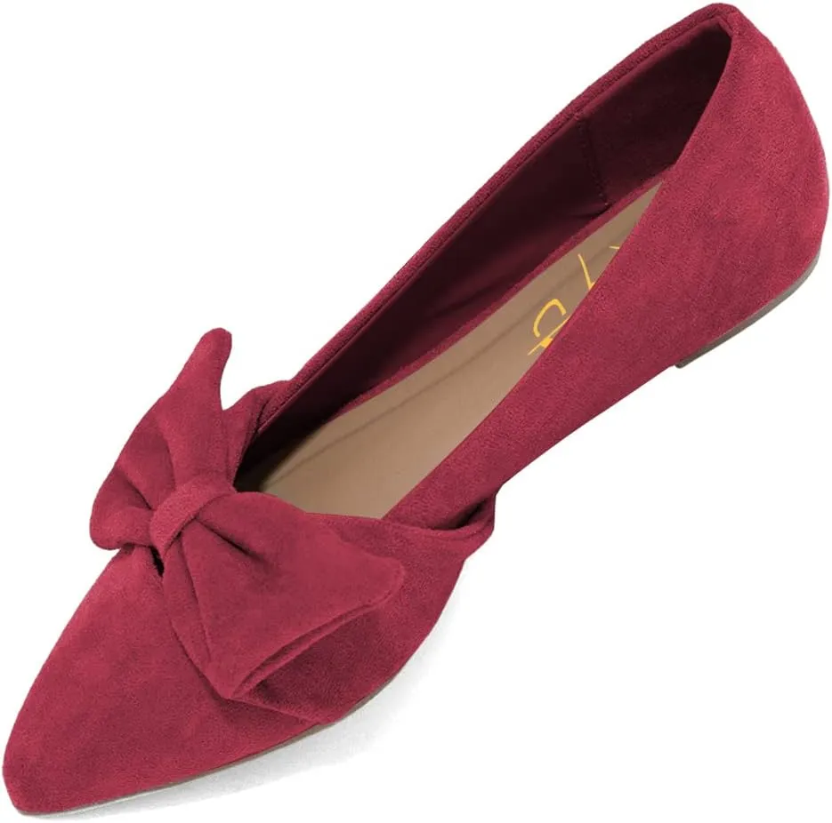 XYD Women's Pointed Toe Cozy Bowknot Ballet Flats Slip On Solid-Color Daily Casual Dress Shoes