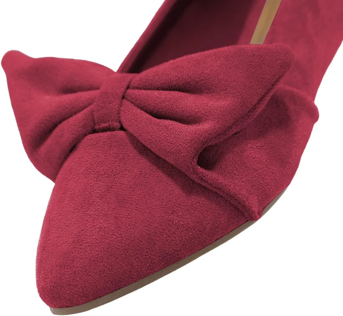 XYD Women's Pointed Toe Cozy Bowknot Ballet Flats Slip On Solid-Color Daily Casual Dress Shoes