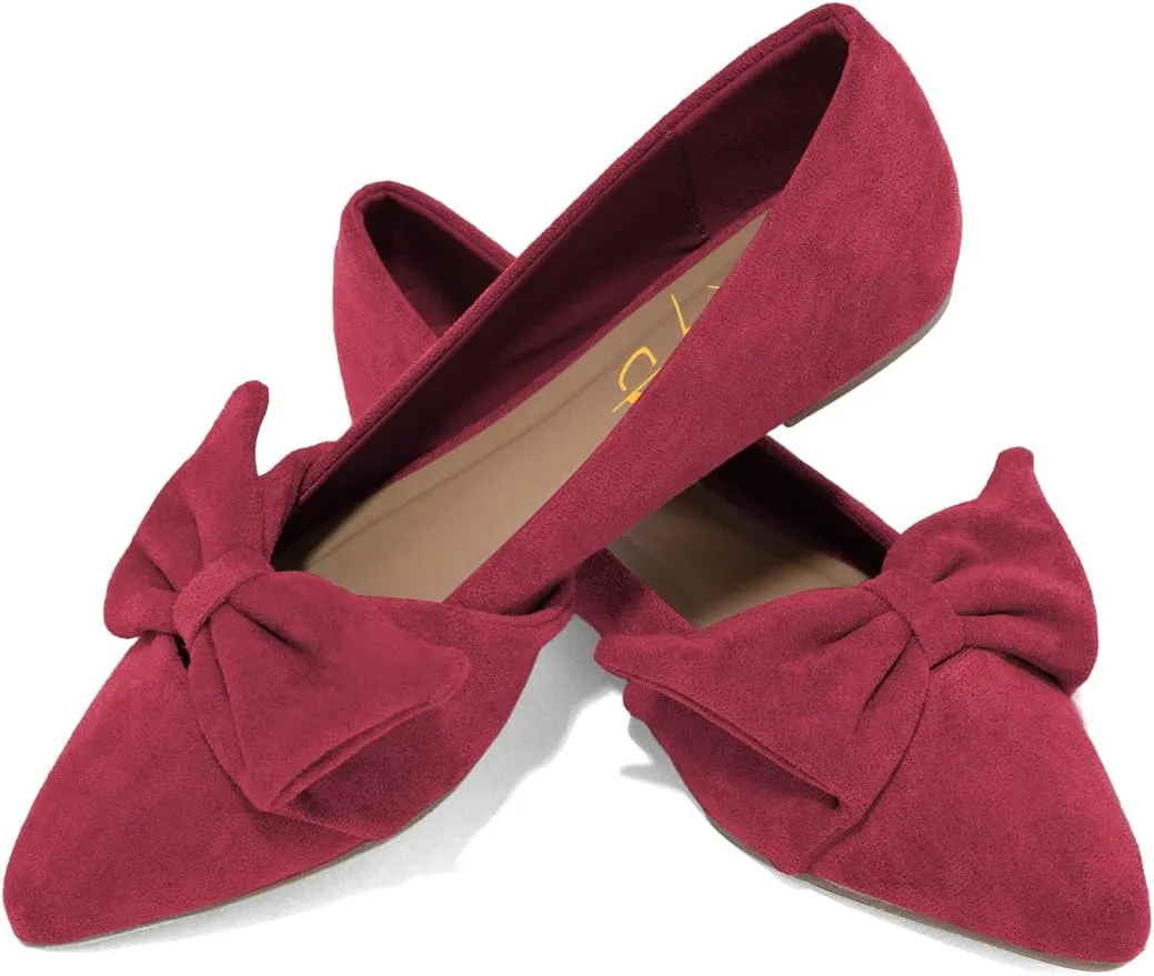 XYD Women's Pointed Toe Cozy Bowknot Ballet Flats Slip On Solid-Color Daily Casual Dress Shoes