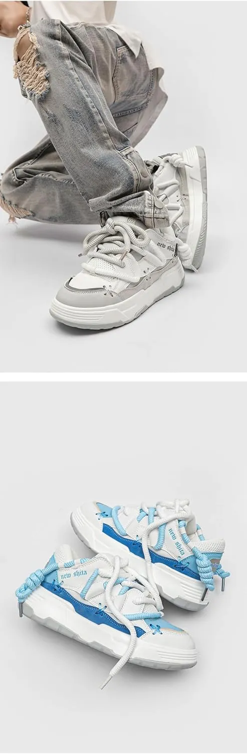 Y2K Sneakers Retro Thick Lace-Up Skate Shoes Fashionable Vintage Sneakers Chunky Sole Comfortable Casual Streetwear Shoes for Women and Men