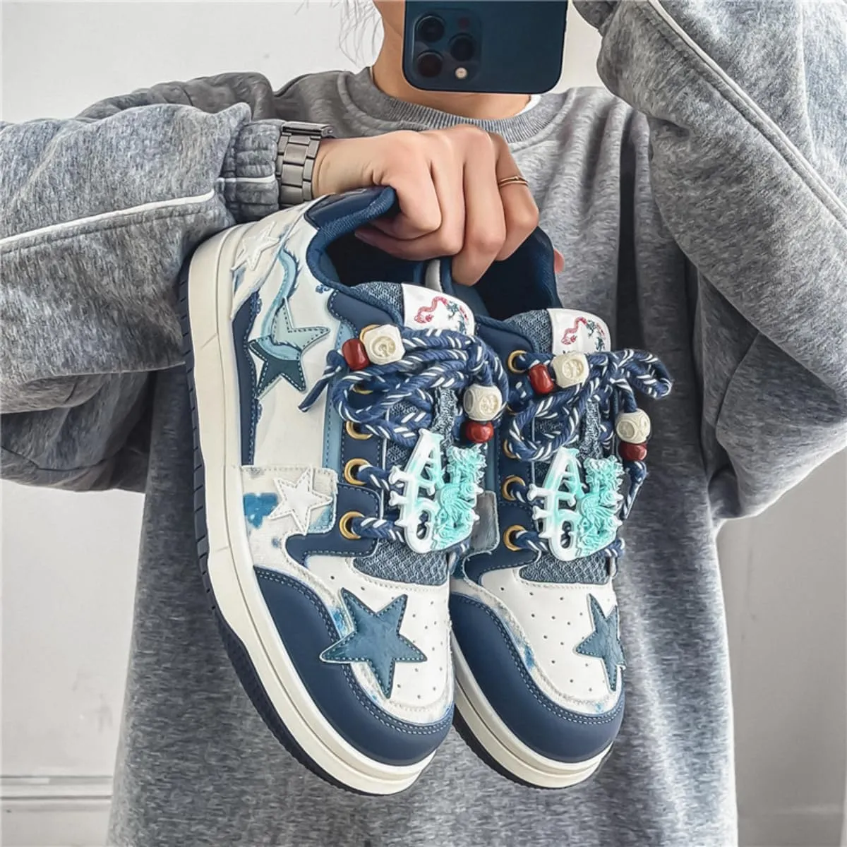 Y2K Walking Sneakers for Women Dragon Skate Shoes Star Chunky Platform Shoes Aesthetic Laces Up Streetwear Fit Well