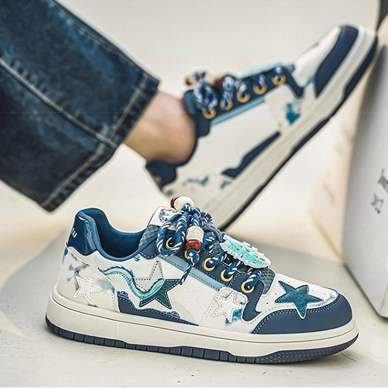 Y2K Walking Sneakers for Women Dragon Skate Shoes Star Chunky Platform Shoes Aesthetic Laces Up Streetwear Fit Well