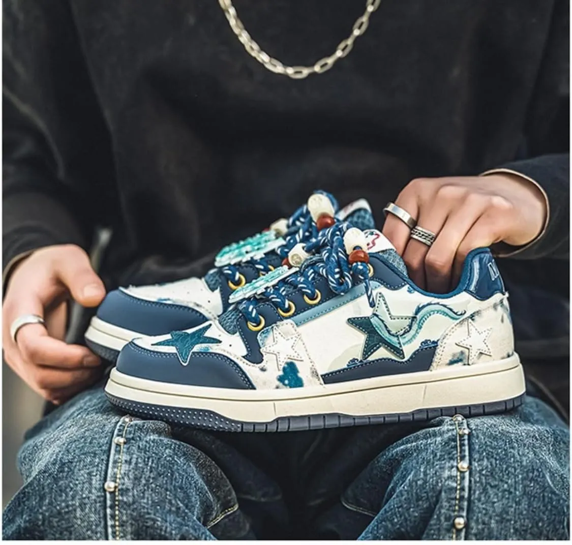 Y2K Walking Sneakers for Women Dragon Skate Shoes Star Chunky Platform Shoes Aesthetic Laces Up Streetwear Fit Well