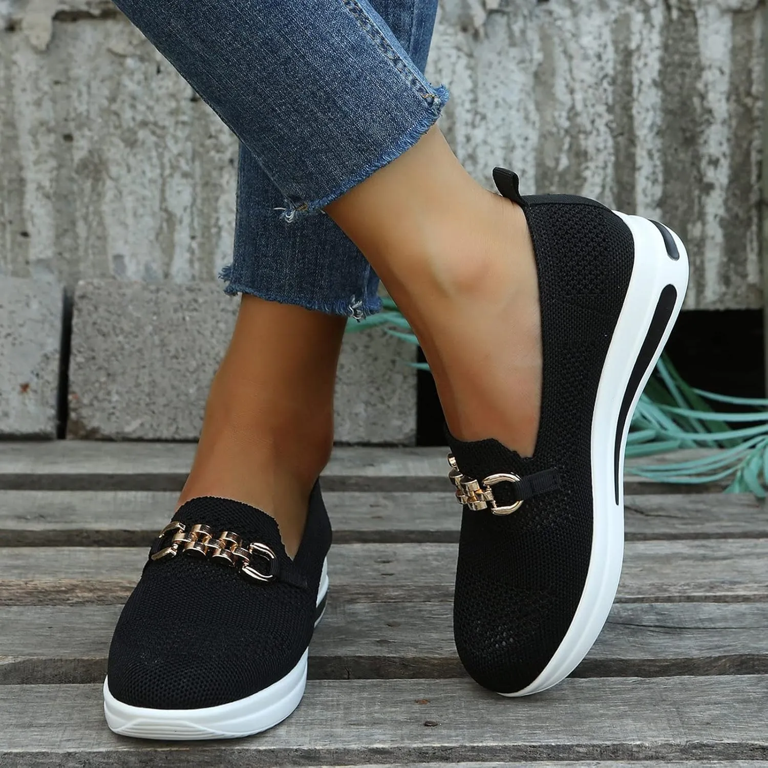 Yanzhenglip Women's Comfort Slip On Fashion Black Walking Runing Sneakers Flat Shoes Womens Comfort Lightweight Breathable Sock Shoe Non-Slip Mesh Casual Fashion Tennis Sneakers
