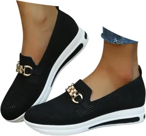 Yanzhenglip Women's Comfort Slip On Fashion Black Walking Runing Sneakers Flat Shoes Womens Comfort Lightweight Breathable Sock Shoe Non-Slip Mesh Casual Fashion Tennis Sneakers