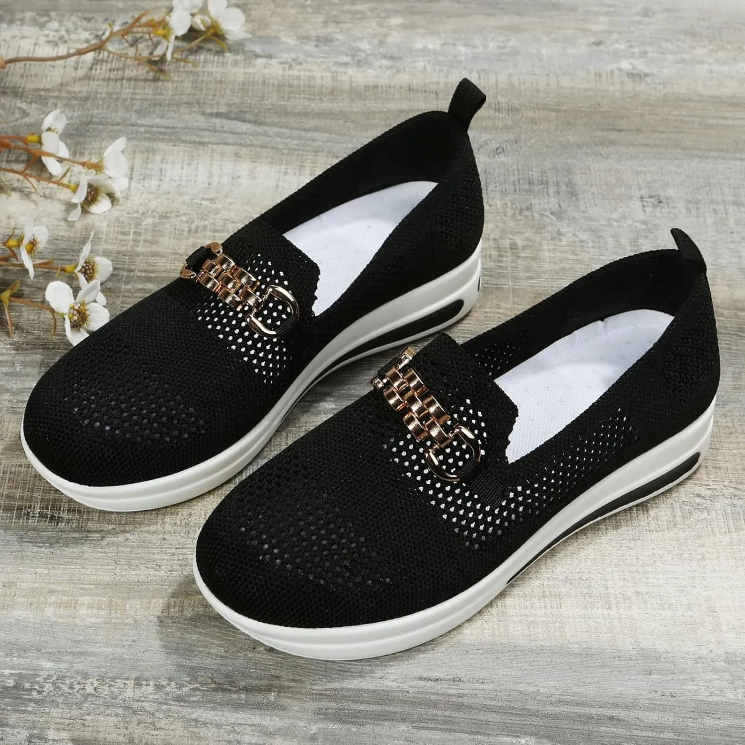 Yanzhenglip Women's Comfort Slip On Fashion Black Walking Runing Sneakers Flat Shoes Womens Comfort Lightweight Breathable Sock Shoe Non-Slip Mesh Casual Fashion Tennis Sneakers