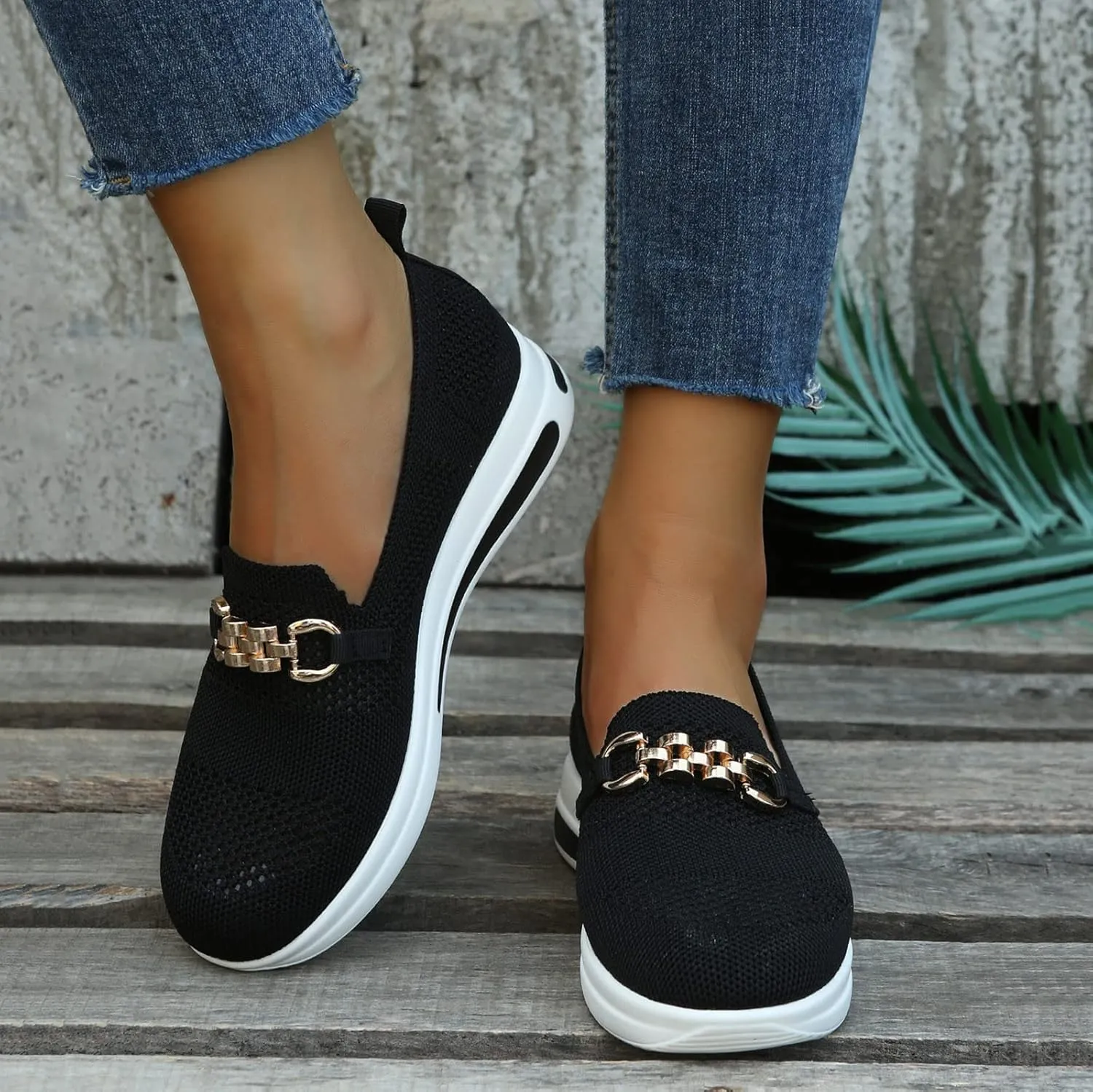 Yanzhenglip Women's Comfort Slip On Fashion Black Walking Runing Sneakers Flat Shoes Womens Comfort Lightweight Breathable Sock Shoe Non-Slip Mesh Casual Fashion Tennis Sneakers