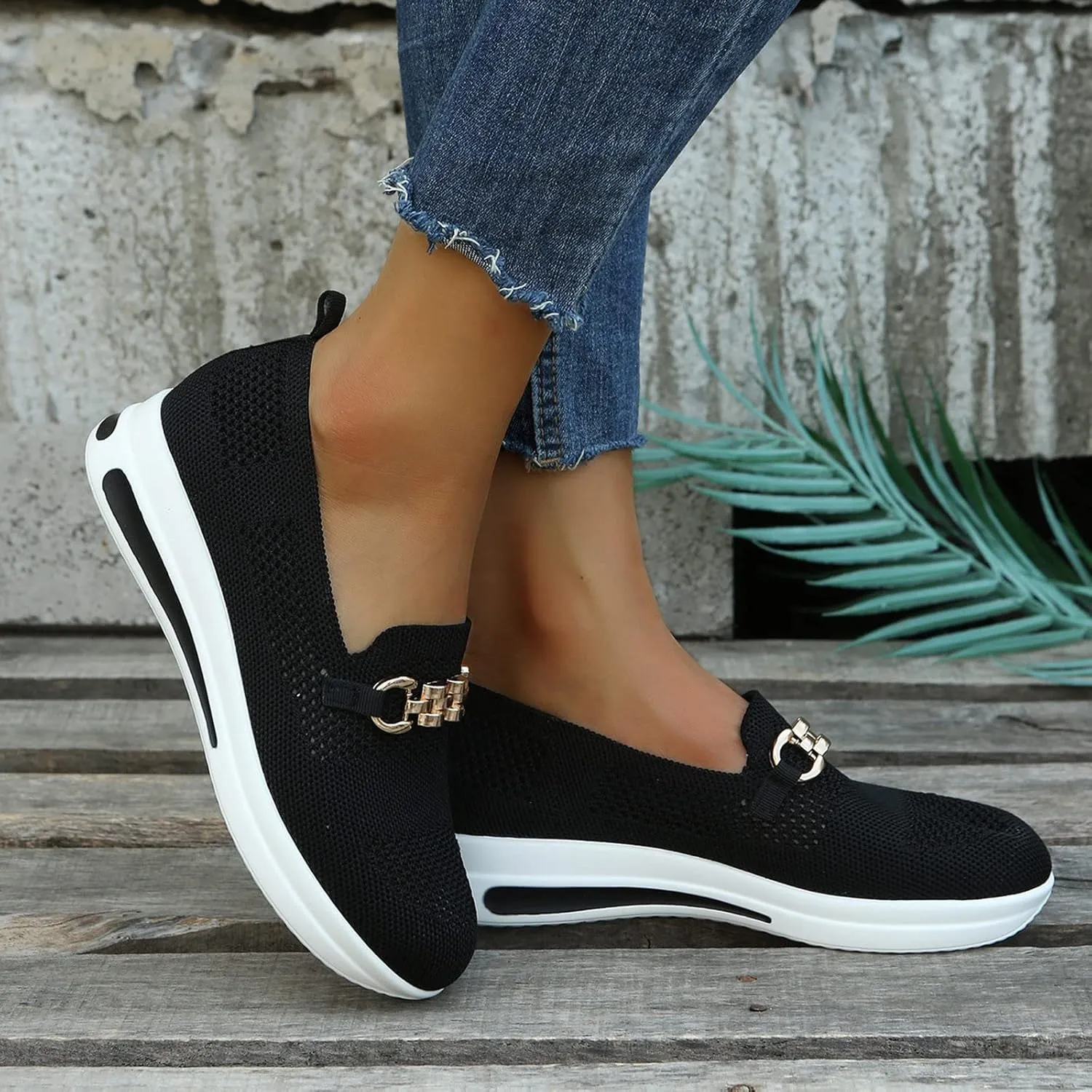 Yanzhenglip Women's Comfort Slip On Fashion Black Walking Runing Sneakers Flat Shoes Womens Comfort Lightweight Breathable Sock Shoe Non-Slip Mesh Casual Fashion Tennis Sneakers