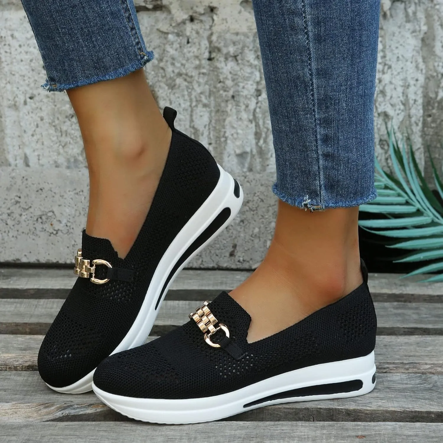 Yanzhenglip Women's Comfort Slip On Fashion Black Walking Runing Sneakers Flat Shoes Womens Comfort Lightweight Breathable Sock Shoe Non-Slip Mesh Casual Fashion Tennis Sneakers