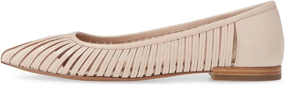 YDN Women Chic Pointed Toe Hollow Out Ballet Flats Caged Low Heel Slip On Comfy Pumps Shoes