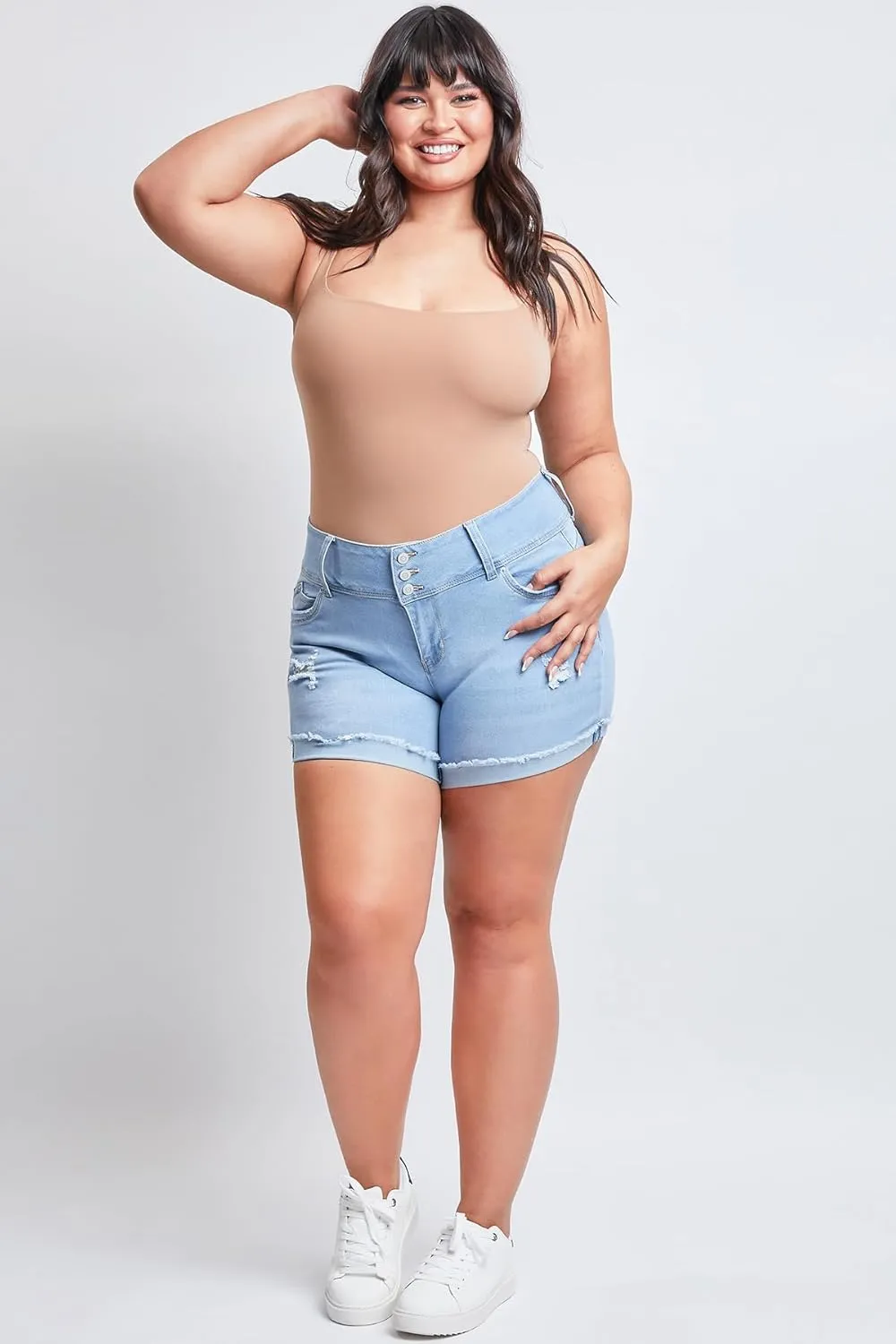 YMI Women's Plus Size Wannabettabutt Mid Rise Shorts