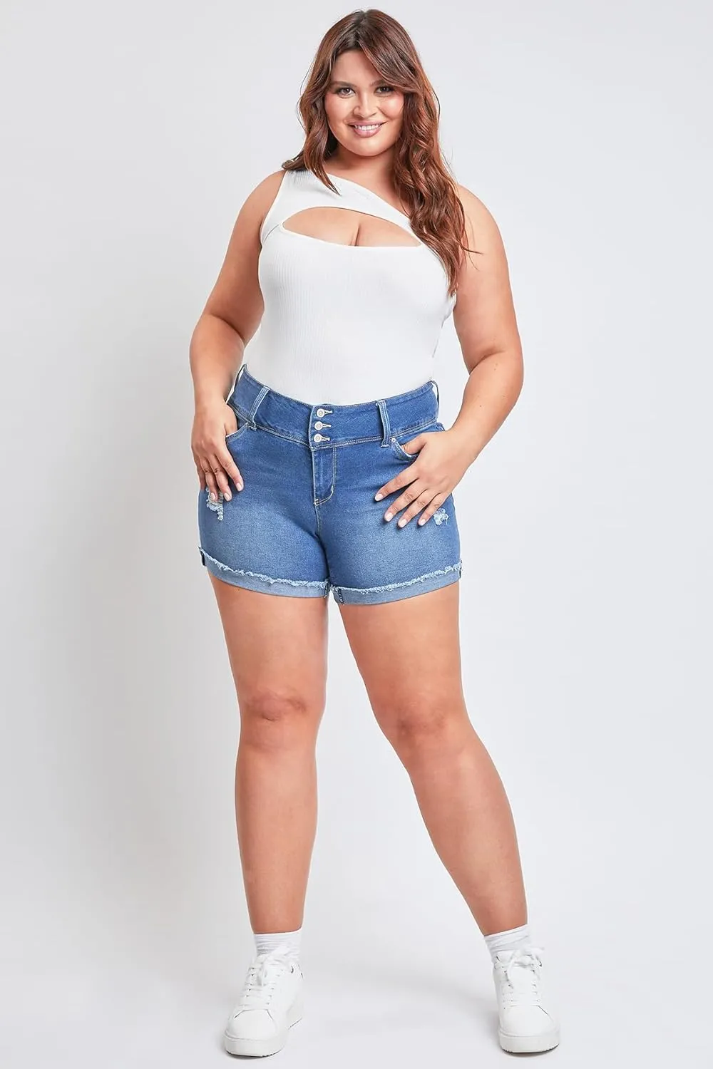 YMI Women's Plus Size Wannabettabutt Mid Rise Shorts