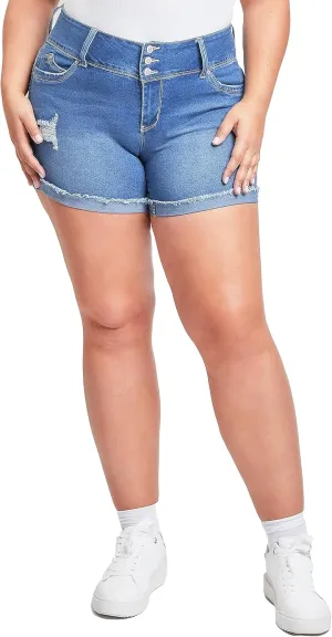 YMI Women's Plus Size Wannabettabutt Mid Rise Shorts