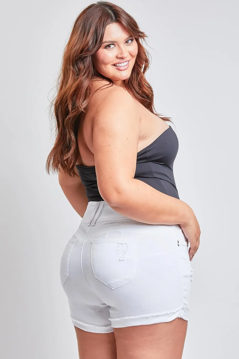 YMI Women's Plus Size Wannabettabutt Mid Rise Shorts