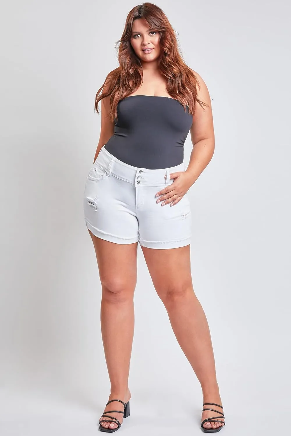 YMI Women's Plus Size Wannabettabutt Mid Rise Shorts