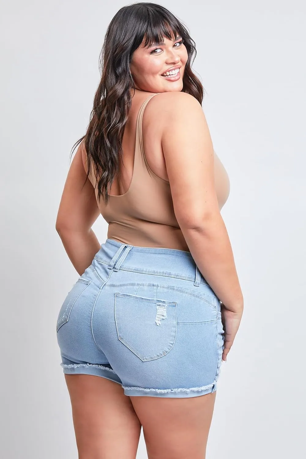 YMI Women's Plus Size Wannabettabutt Mid Rise Shorts