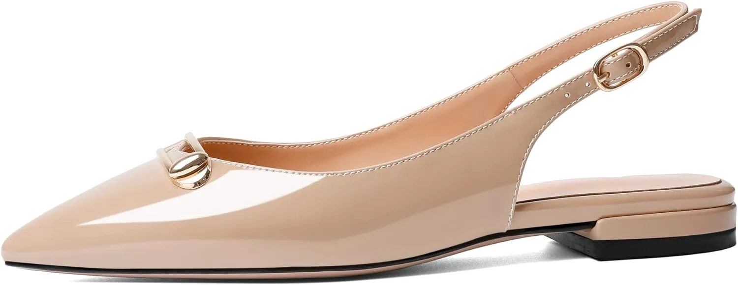 YODEKS Womens Flats Slingback Pointed Toe Heels Ballet Flat Low Heel Block Pump for Wedding Office Dress Dressy