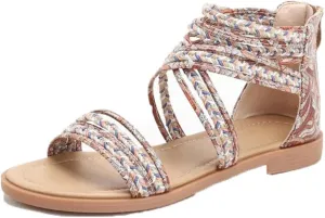 Youllyuu Women's Flat Sandals with Ankle Straps Open Toe Gladiator Sandal Tassels Roman Shoes