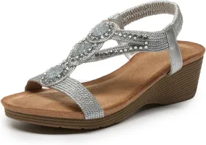 youngshow Wedge Sandals for Women Summer Comfy Elastic Ankle Strap Low Heel Dress Shoes Gladiator Sandals Beach