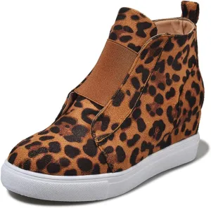 ZBYY Wedge Sneakers for Women Hidden Wedges Side Zipper Suede Platform Ankle Booties Fashion Casual High Top Sneakers