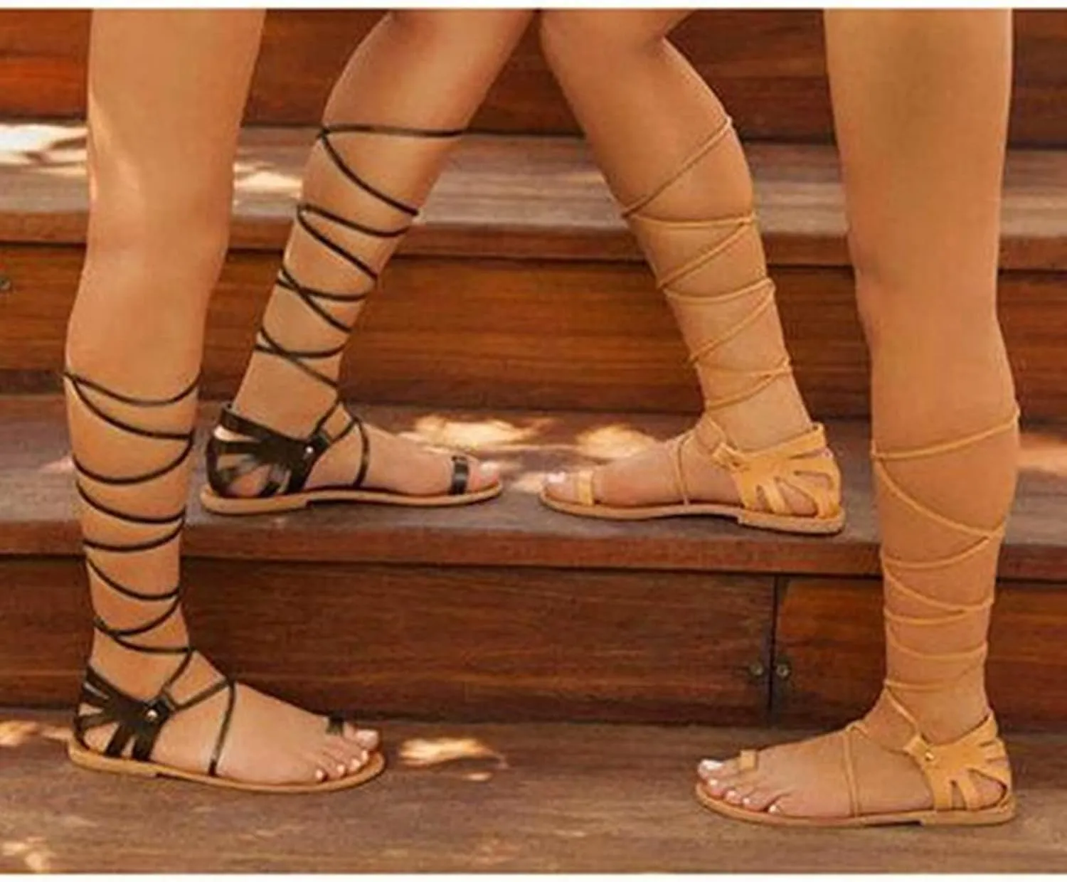 ZBYY Women's Flat Sandals,Summer Strappy Slip on Toe Ring Cross Gladiator Sandals Lace Up Beach Sandals for Women