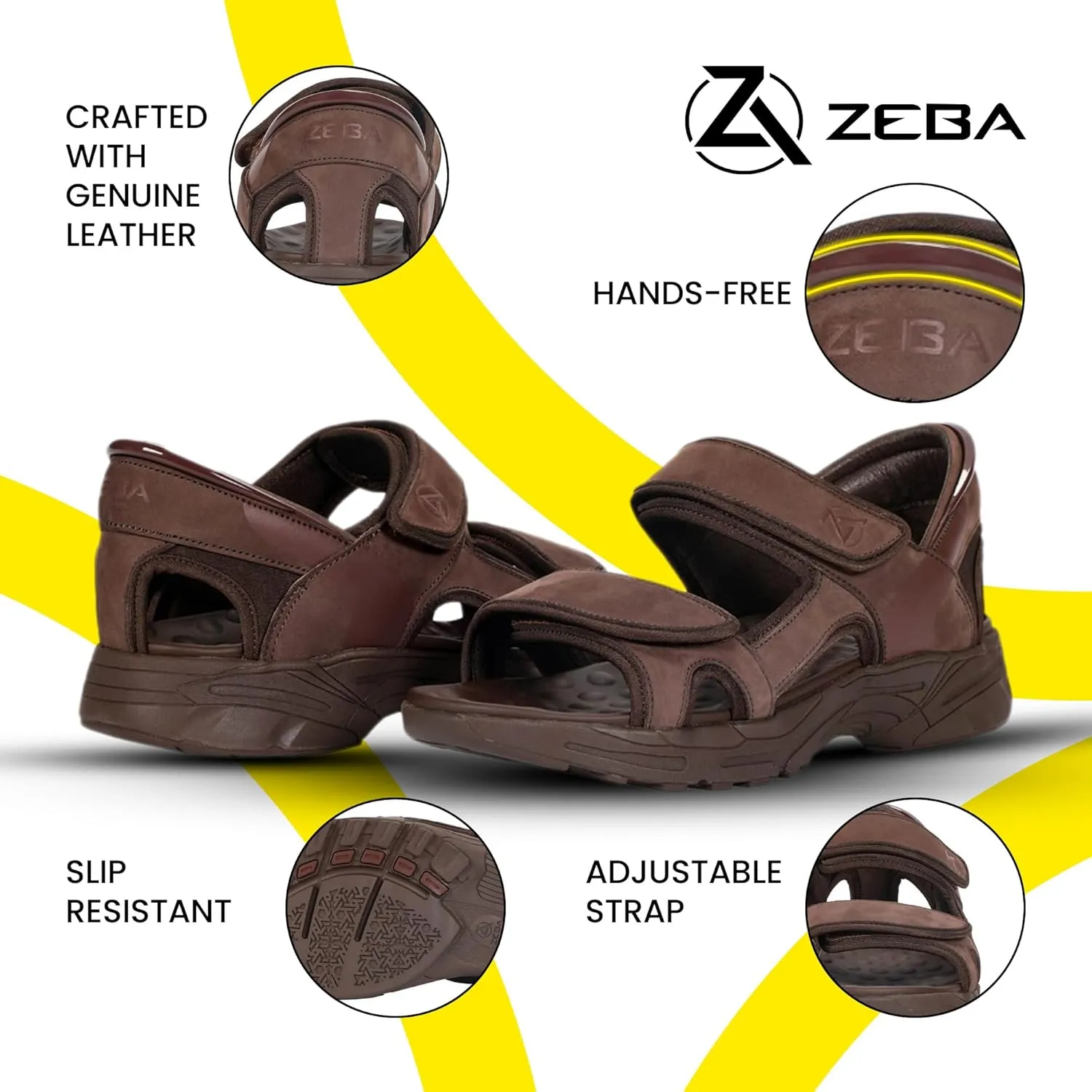 ZEBA Men's Premium Leather Easy Slip-On Massaging Sandals Slides