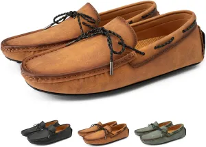 Zeberfi Men's Leather Moccasins Penny Loafers Casual Lace up Slip on Gommino Flat Driving Shoes Comfort Dress Boat Shoes