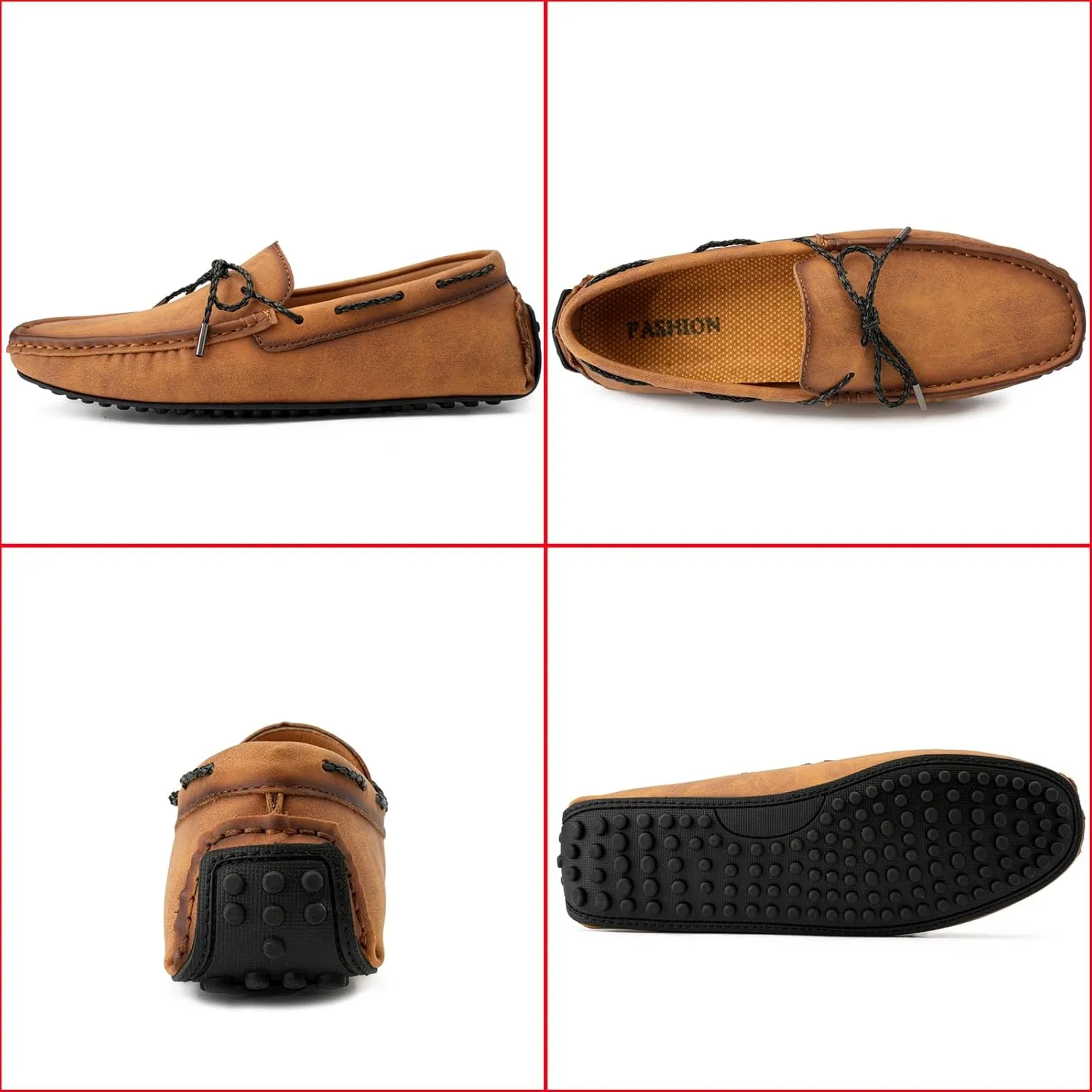 Zeberfi Men's Leather Moccasins Penny Loafers Casual Lace up Slip on Gommino Flat Driving Shoes Comfort Dress Boat Shoes