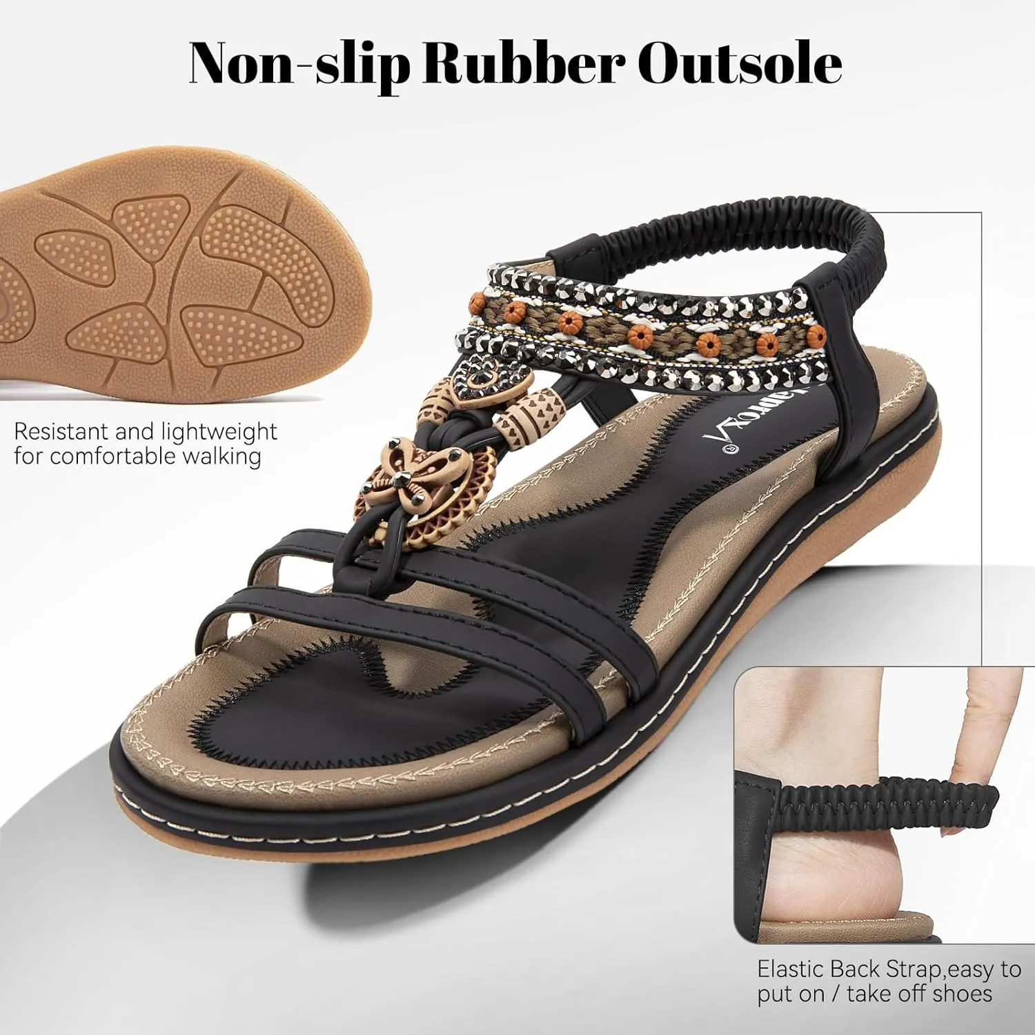 Zelaprox Women's Sandals Jeweled Crystal Summer Comfortable Slip-on Flat Sandals Open Toe Ankle Elastic Strap Beach Shoes Sandals Flops Dressy Sandals