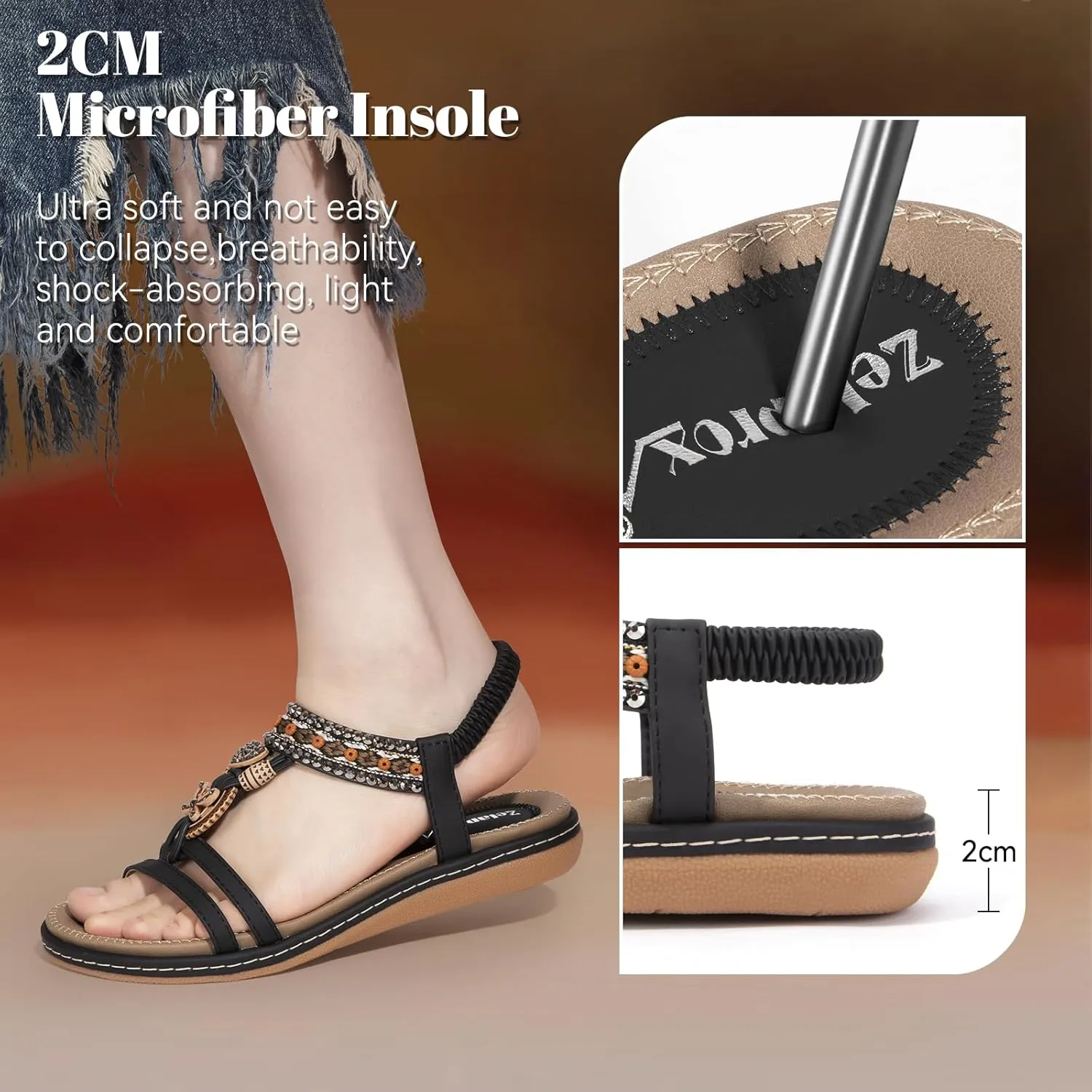 Zelaprox Women's Sandals Jeweled Crystal Summer Comfortable Slip-on Flat Sandals Open Toe Ankle Elastic Strap Beach Shoes Sandals Flops Dressy Sandals