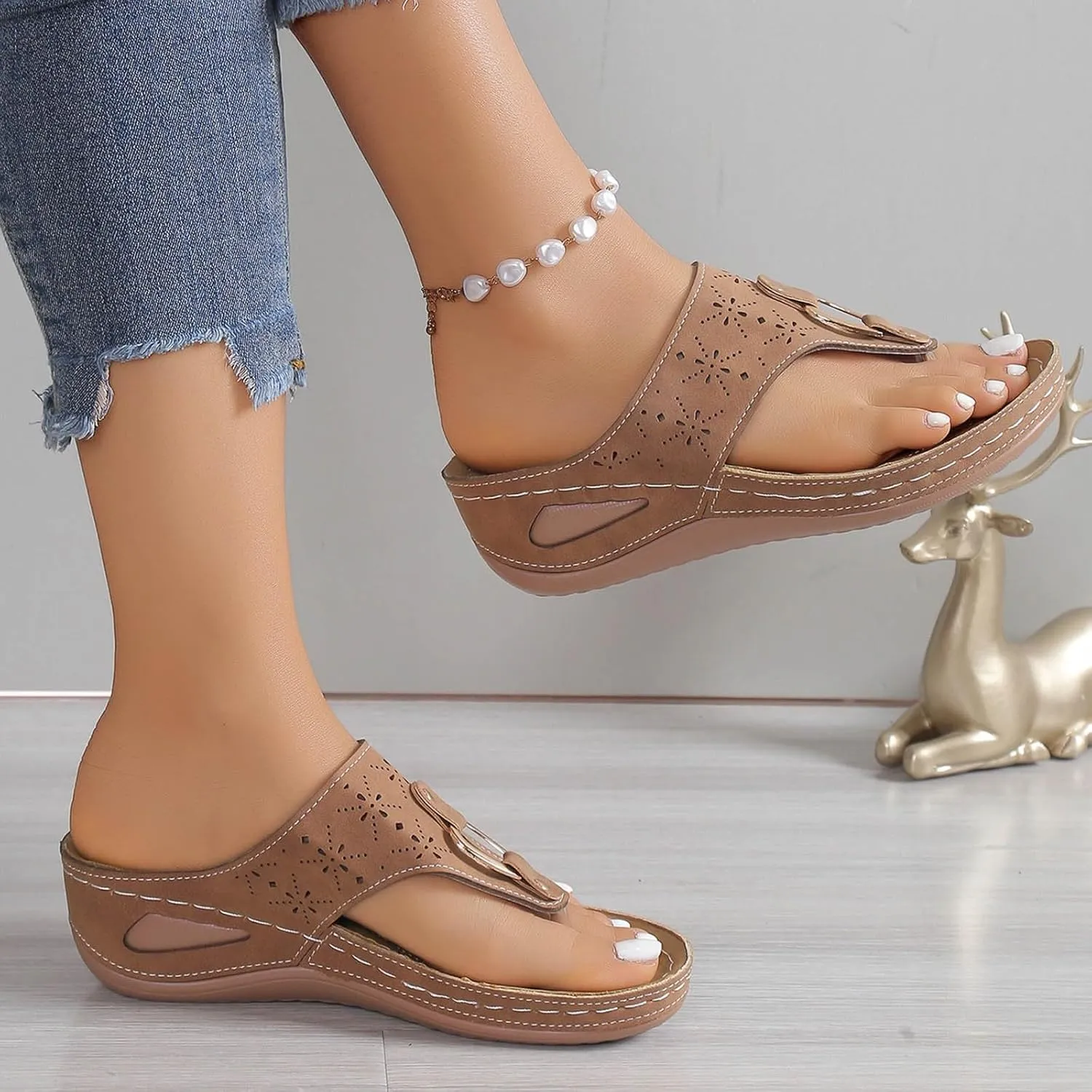 ZSpzx Orthopedic Sandals for Women,2025 Arch Support Wedge Flip Flops Slide Dressy Summer Open Toe Slip on Sandalias Comfortable Slides Slippers Metal Plantar Fasciitis Walking Beach Shoes